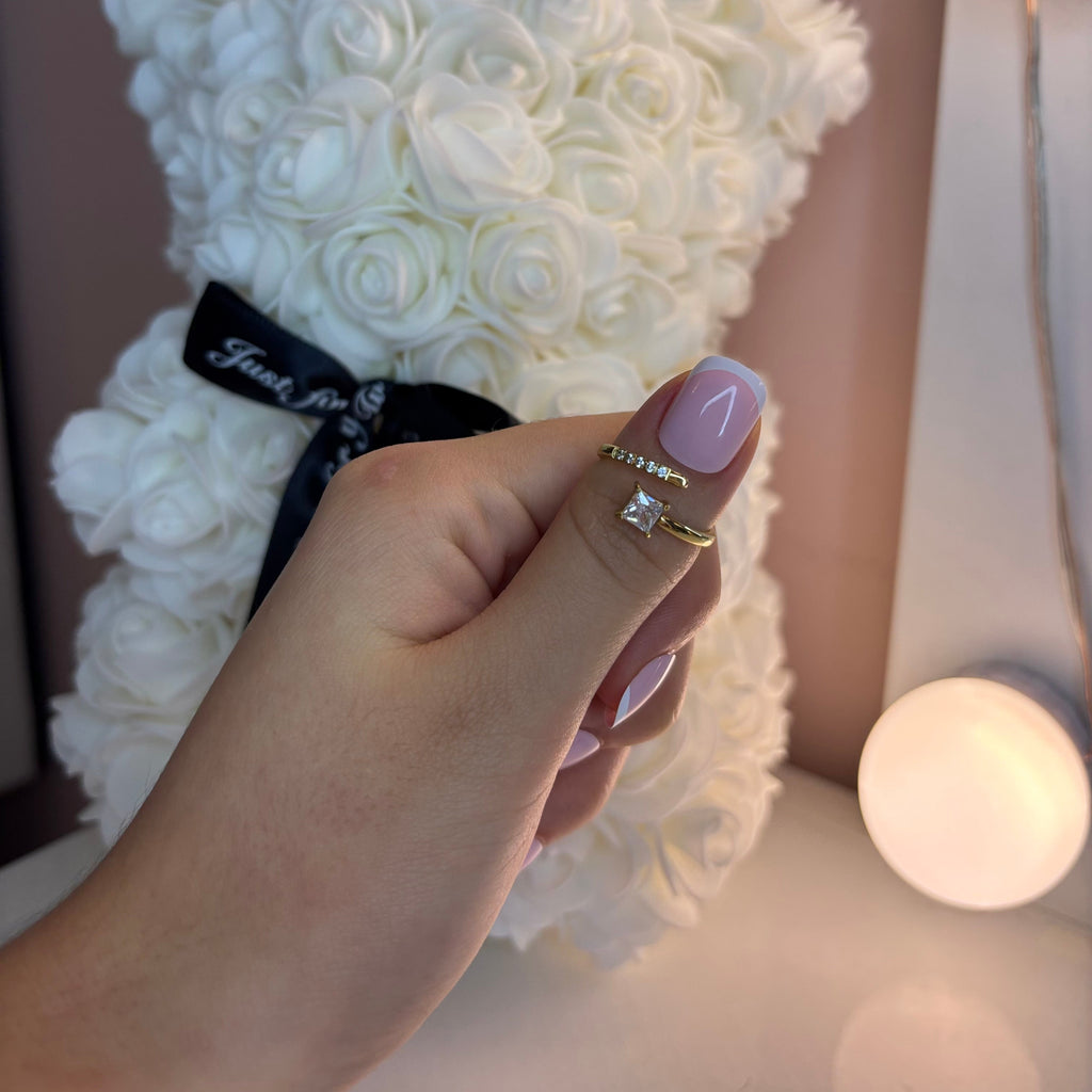 Bague doré ajustable strass et diamant DIAM - Acier inoxydable