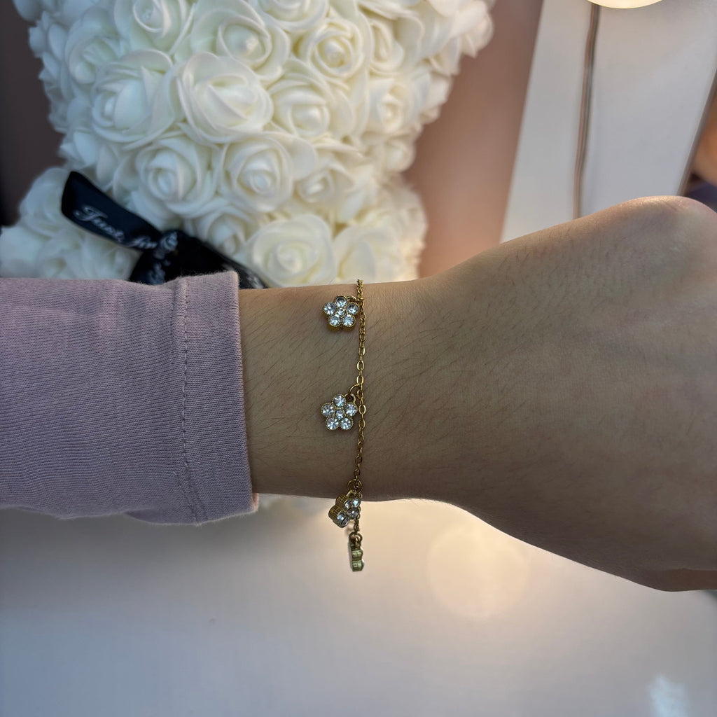 Bracelet doré pendentifs fleurs MELIA - Acier inoxydable