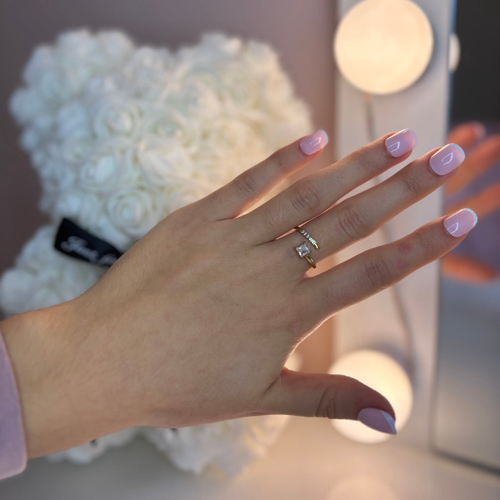 Bague doré ajustable strass et diamant DIAM - Acier inoxydable