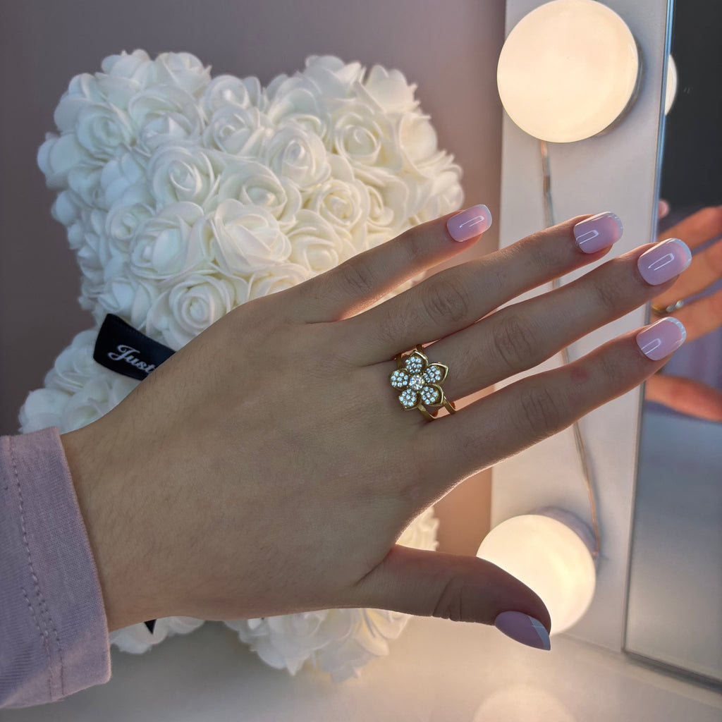 Bague doré ajustable anti-stress fleur MELIA - Acier inoxydable