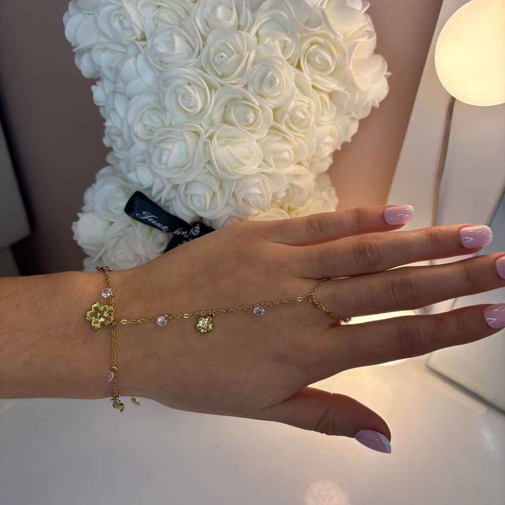 Chaîne de main fleurs et diamants AYA - Acier inoxydable