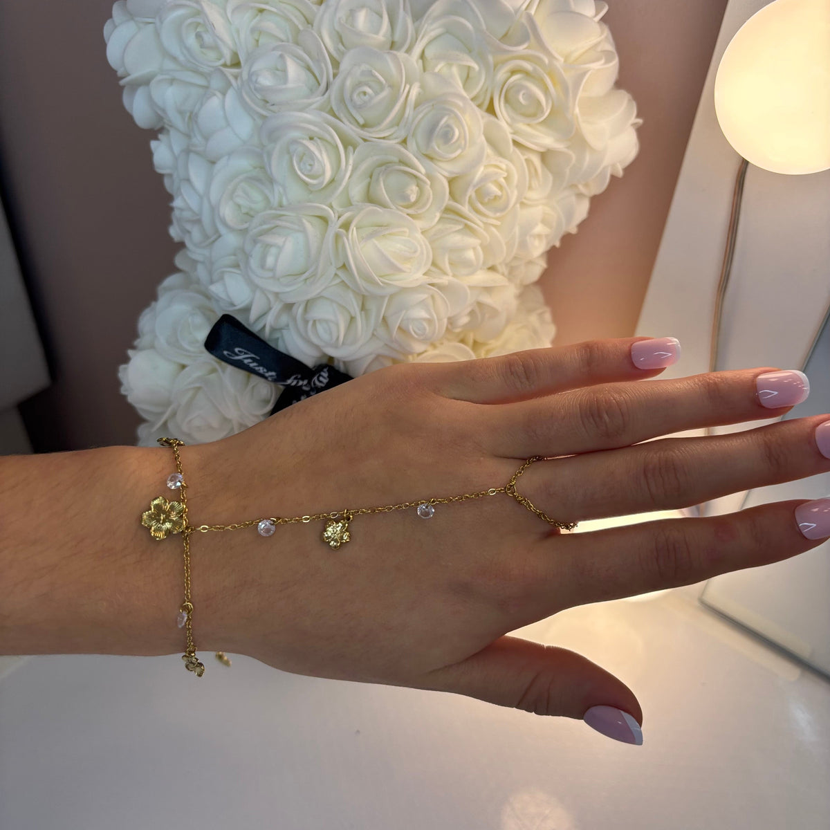Chaîne de main fleurs et diamants AYA - Acier inoxydable